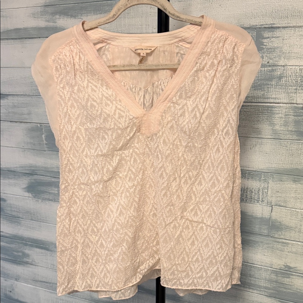 Rebecca Taylor Silk Blend Blush Pink Textured Top Size 6 Cap Sleeve